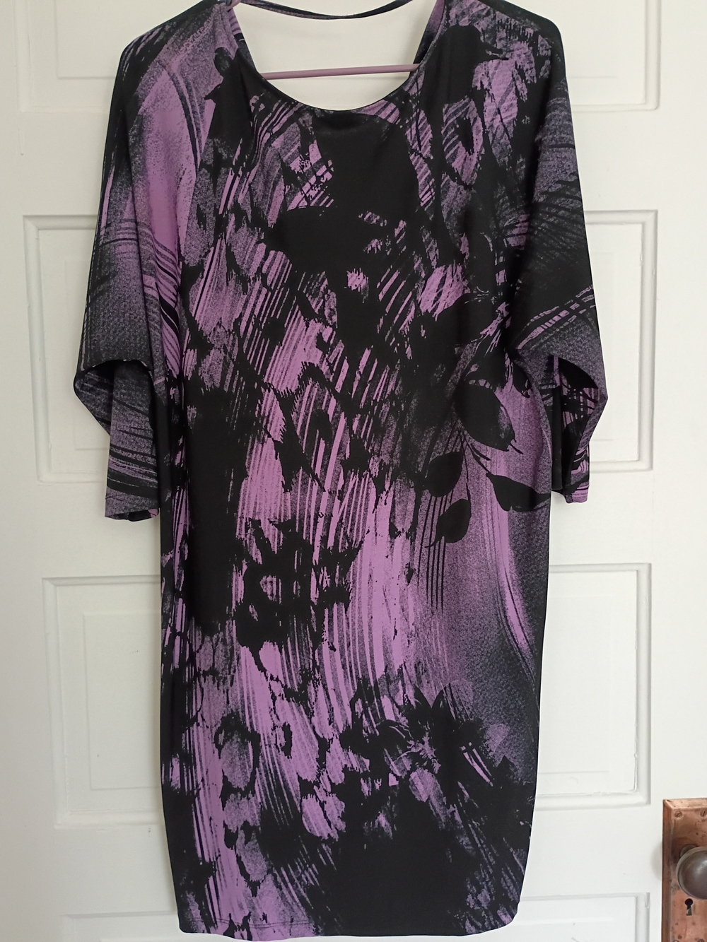Fun/Funky Muse Purple and Black Abstract Dolman Sleeve Dress
